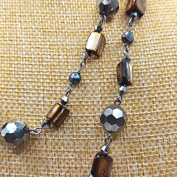 Cookie Lee Long Shell Freshwater Pearl Silvertone Necklace - Picture 3 of 5